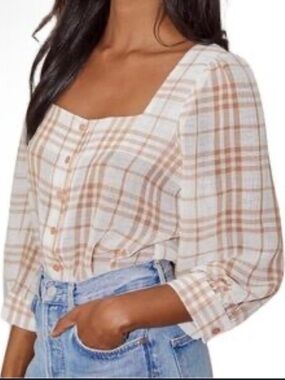 Lulus Sweet Disposition Plaid Square Neck Button-Up Long Sleeve Bodysuit